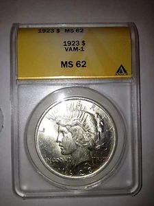 1923 PEACE SILVER DOLLAR ANACS VAM-1 MS 62 - Bild 1 von 5