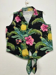 Tommy Bahama Damen Gr. 12 100 % Seide Blumenmuster Top Shirt Bluse tropisch vorne zum Binden - Bild 1 von 15