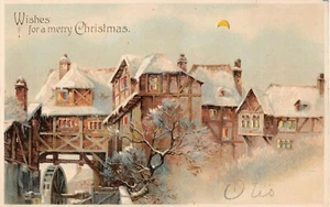 c.1905 Hold to Light Water Mill & Homes Wishes for a Merry Christmas post card - Picture 1 of 2