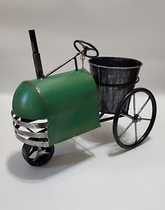 Old Farm Tractor Planter, Green & Black Hand-Painted Metal Country Side Products