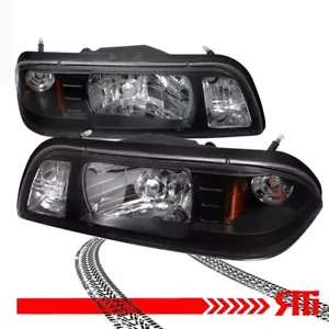 87-93 Ford Mustang 1pc Black Headlights w/Amber Reflector Cobra Convertible GT - Picture 1 of 3
