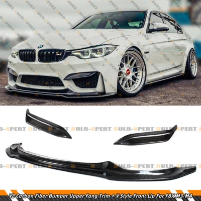Para BMW F8X M3 M4 2015-19 fibra de carbono estilo V labio delantero + parachoques V2 colmillo superior Foto 1 de 4