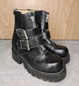 Stivali uomo Space Time Combat Rocker Punk fibbia zip davanti taglia 7 uomo 9 donna - Foto 1 di 11