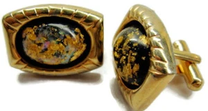 Confetti Lucite Black Oval Gold Tone Fleck Vintage Signed Hickok Tux Shirt Dress - Picture 1 of 11