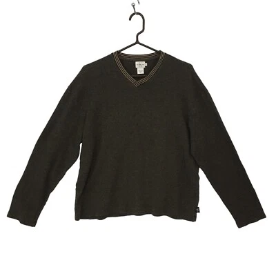 Calvin Klein Jeans Para Hombres Cuello en V Pullover Marrón Negro Algodón Suéter L Foto 1 de 4