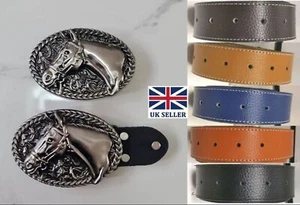 Cowboy Horse Head Rodeo Western Belt & Buckle Cowboy Horse Rider Genuine Leather - Picture 1 of 17