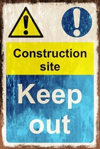 Warning Construction Site Keep Out Vintage Look Retro Style Metal Safety Sign - Picture 1 of 1