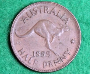 * 1955 HALFPENNY LIGHTLY CIRCULATED PREDECIMAL BROWN #CEG58 - Picture 1 of 6
