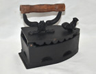 Vintage Cast Iron COAL IRON Clothes Press with Wood Handle & ROOSTER LATCH