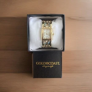 Gold Coast Womens Abalone Watch Goldtone Snap Bracelet Quartz Wristwatch New - Picture 1 of 11