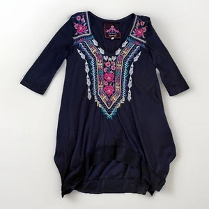 Top bordado floral Johnny Was JW *Talla defectuosa túnica pequeña negra boho occidental - Imagen 1 de 12