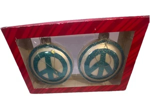 "Adornos de signo de paz azul blanco brillo 4,5"" en caja grande NOS" - Imagen 1 de 8