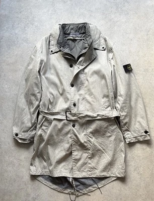 Vintage Stone Island Raso Gommato Trench Coat XL Jacket Cream Coat - Image 1 of 4