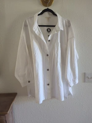 Chaqueta Eileen Fisher Blanca Algodón Orgánico/Cáñamo Elastizada Cuello Ligero 2X Foto 1 de 4