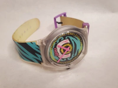 Raro NEFF Reloj Diario Cuarzo Globo Ocular Azul Negro Animal Rayas en Zigzag - M4-57 Foto 1 de 4