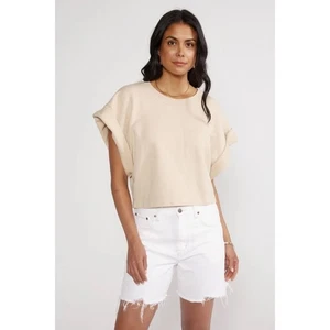 Etica Rhett Sweat In Sand Organic Cotton Short Rolled Sleeve Pullover S - Picture 1 of 6
