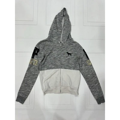 Y2K Victoria Secret Pink Hoodie Sweatshirt Sequin Gray Black White Gold Size S - Image 1 of 4
