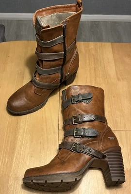 Mustang Boots Size 7.5 / 8 EU41 Brown Heeled Ankle Women Zip Buckle Casual - Image 1 of 4
