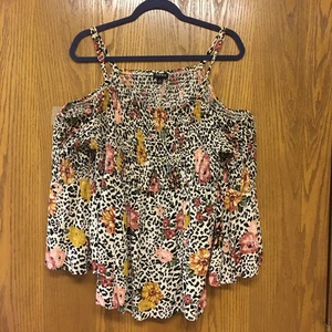 Torrid Cold Shoulder Top Blumen Animal Print Top Bluse gesmokt Übergröße 2X - Bild 1 von 10