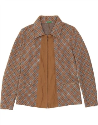 Chaqueta Blazer BENETTON Mujer UK 12 Mediana Marrón Cuadros Poliéster CO14 Foto 1 de 3