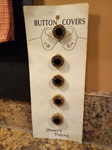 Button Covers Vtge Nancy's Fancies Accessory Antique Brass/Blue-Grn-Colored Gems