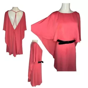 Halston Heritage SalmonChiffon Kimono Sleeve Belted Backless Dress Size 8 Womens - Picture 1 of 7