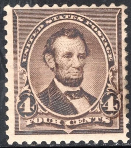 US Stamp Scott #222, 4c, Lincoln, Dark Brown, OG, MNH, F/VF, SCV$240.00 - Picture 1 of 2