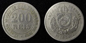 BRASILIEN Pedro II Kupfer-Nickel 1874 200 Reis 32 mm KM# 478 (27 810) - Bild 1 von 3