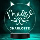 Meow Cat Ears Shape Heart Nose Kitten Animal Lover Personalised Gift Night Light