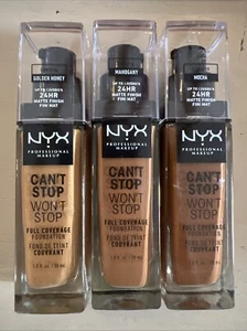 NYX MAKEUP Can't Stop Won't Stop Foundation, 24h Full Coverage~3 Pack Mixed Lot - Picture 1 of 4