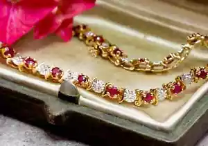 8.0 Ct Round Cut Lab-Created Ruby Tennis Bracelet 14k Yellow Gold Plated 7.5" - Picture 1 of 10