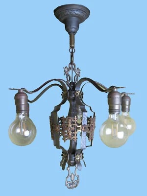 Gorgeous Antique Spanish Revival 5-Bulb Wrought Iron Chandelier Rewired - Image 1 of 4