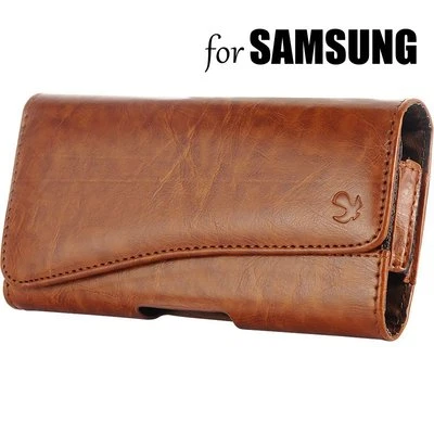 for SAMSUNG Phones -HORIZONTAL BROWN Leather Pouch Holder Belt Clip Holster Case - Image 1 of 4