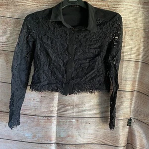 Ally Lace Blouse ~ Size 10 Women's ~ Long Sleeve Button Down Cropped Shirt - Picture 1 of 8