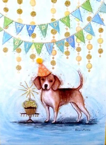 Biglietto Auguri Compleanno Papiro Bella Pilar Glitter Cane Collezionista RARO - Foto 1 di 7