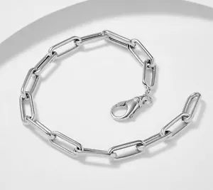 Paper Clip Paperclip Link Chain Bracelet Lobster Clasp Real 14K White Gold QVC - Picture 1 of 2