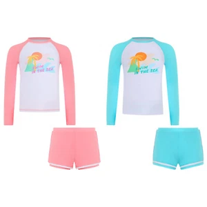 Kids Girl Swimsuits Swim Bathing Suit Padded Swimwear Surfing Top Beach Shorts - Picture 1 of 30