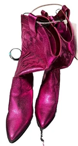 NEW Nine West Women's Metallic Fuchsia Western Cowboy Boots, Size 6 (M), No Box - Picture 1 of 6