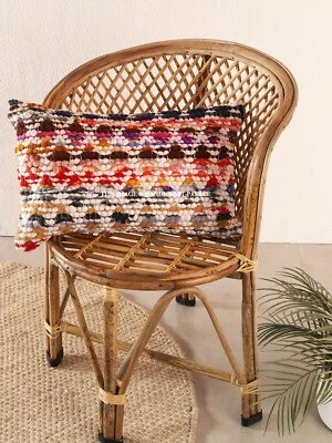 Funda de almohada de alfombra tejida a mano 12x20 Funda de cojín de algodón hecha a mano vintage Foto 1 de 4