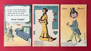 3 x Glückwunsch AK NEUJAHR 1907 Typen Humor mit Automobil ( 131794 - Bild 1 von 2