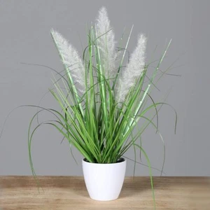 mucplants Palmengras Busch im weißen Topf, ca. 38cm, Kunstgras Grasarrangement - Bild 1 von 1