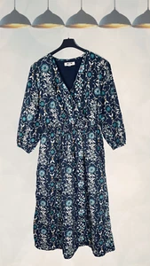 Ex Seasalt Women’s ¾ Sleeve Wrap Dress in Martime Navy Floral - Picture 1 of 4