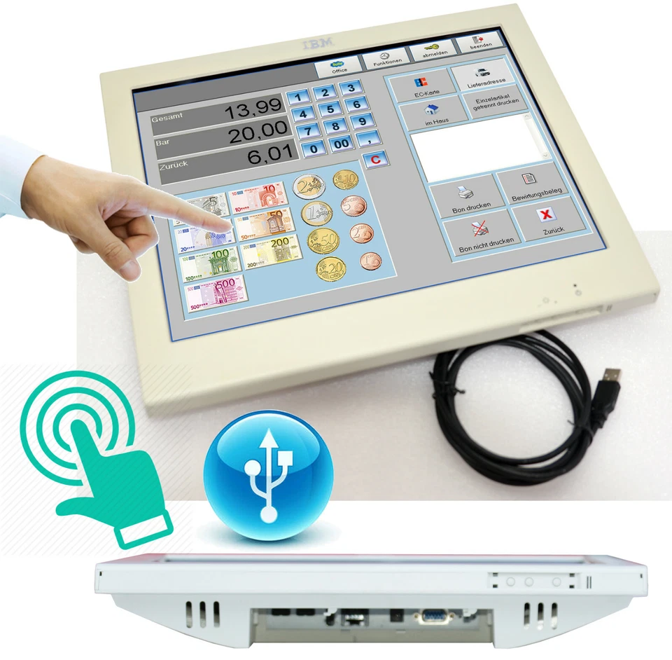 38Cm 15" Monitor Display IBM 4820-51G Usb Touchscreen Bis Windows Xp 7 8 10 Mn28 - Image 1 of 1
