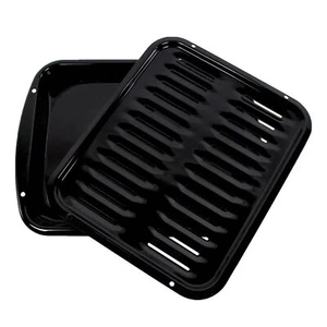Large Black Roasting Pan and Grill Set 2 Piece Nonstick Porcelain Broiler Pan - Picture 1 of 9