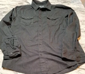 Retrofit Long Sleeve Button Up Shirt Men's M Charcoal Grey Double Pockets  - Picture 1 of 6