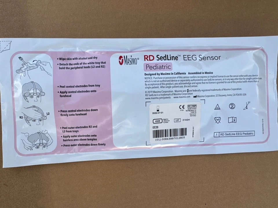 Masimo REF 4329 RD SedLine EEG Sensor pediatric EXP 7-1-22 NEW OB 1 LOT OF 20 - Image 1 of 1