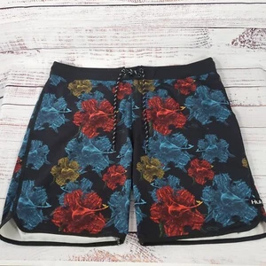 Huk Swim Trunks Mens 40 Blue Red Floral Performance Board Shorts Stretch Sh52 - Picture 1 of 5