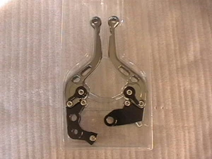 KAWASAKI ZX6R 2007-2017 RACING SHORT LEVER SET TITANIUM/BLACK "ZX6R" LOGO ALLOY - Picture 1 of 6