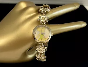 Vintage Disney Tinkerbell Watch Gold Tone Flower Band MU0728 New Battery - Picture 1 of 20