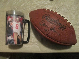 2-SAN FRANCISCO 49ers #8 STEVE YOUNG,SIGNATURE MVP FOOTBALL & PLASTIC MUG 24ozs - Picture 1 of 12